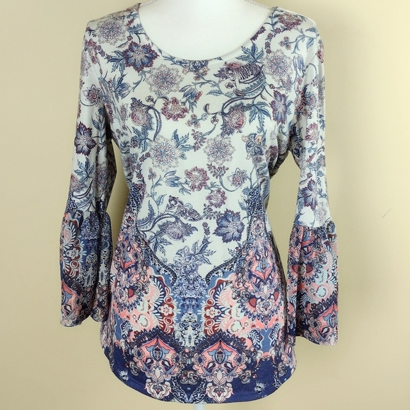 Style & Co. Multicolor Floral Bell Sleeve Top Sz M - Picture 1 of 9